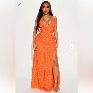 Fashion Nova Vibrant Orange Maxi Dress with Slit